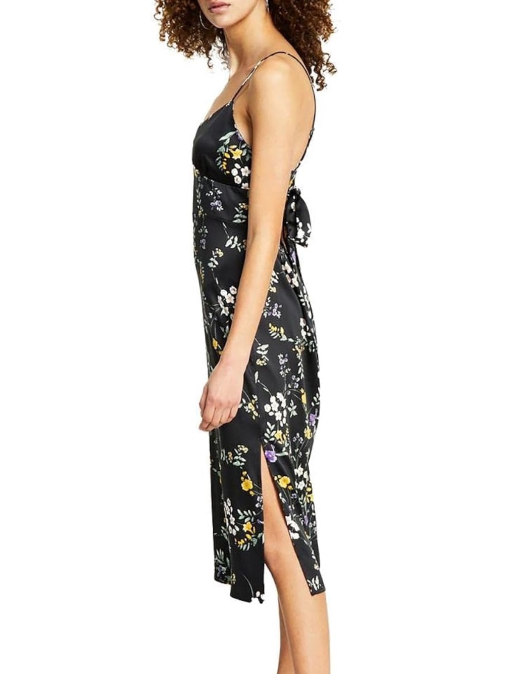 Tie-Back Black Floral Slip Dress - Picture 2 of 4